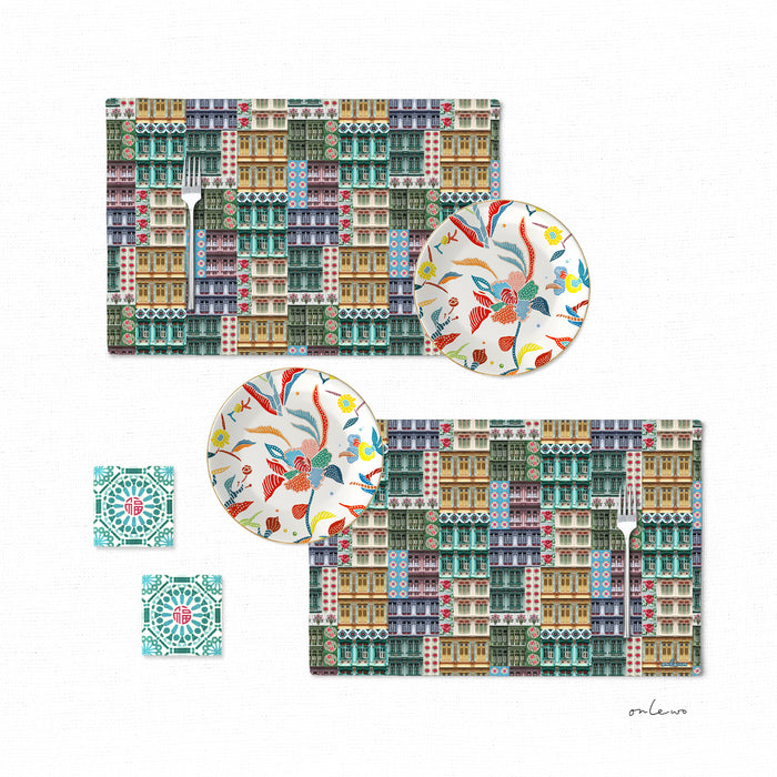 ‘PERANAKAN ELEGANCE' Placemats, Plates, Coasters Gift Set