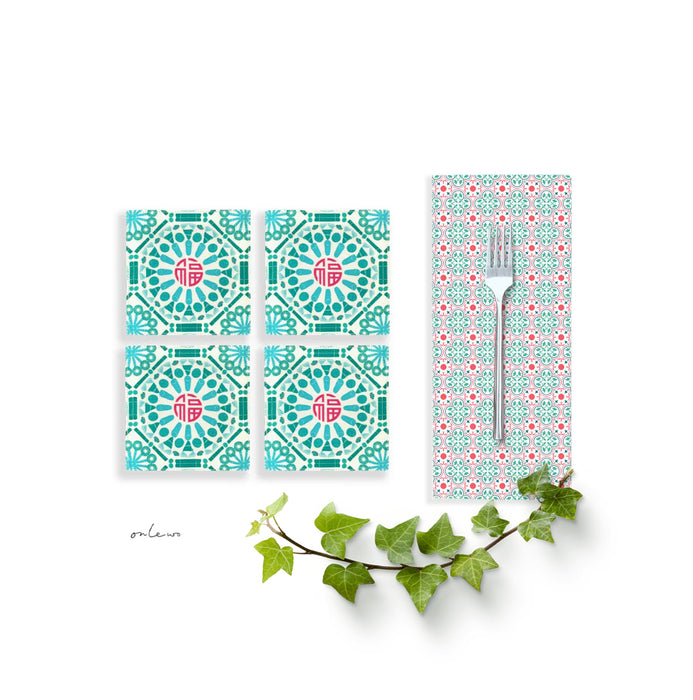 ‘福 ABUNDANCE – KUEH TILE’ Coasters & Napkins Gift Set