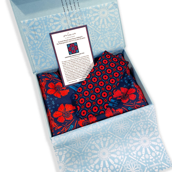 'KUEH TILE & SINGAPORE ORCHID' Silk Tie & Pocket Square Gift Set