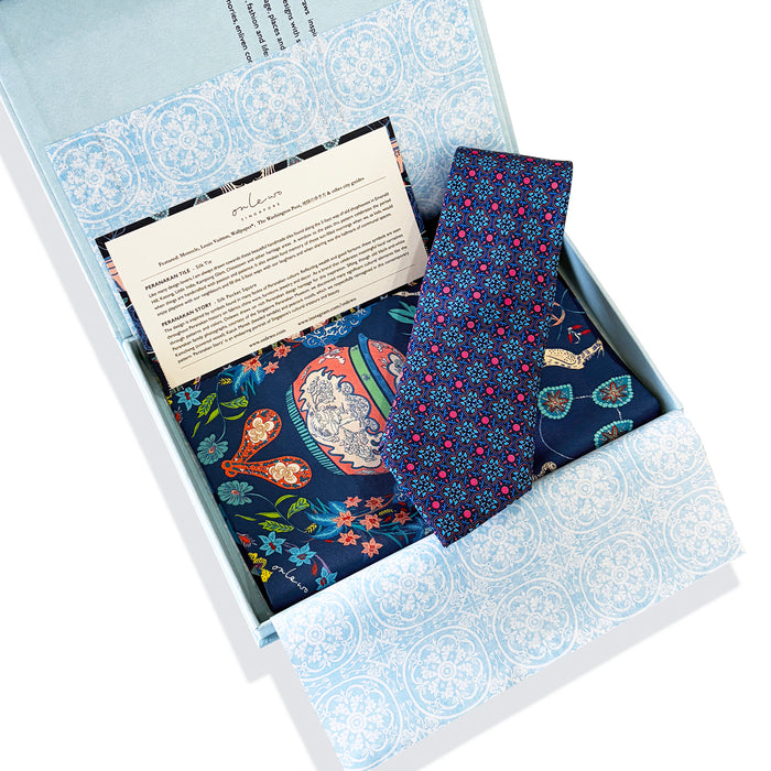 'PERANAKAN TILE & PERANAKAN STORY' Silk Tie & Pocket Square Gift Set