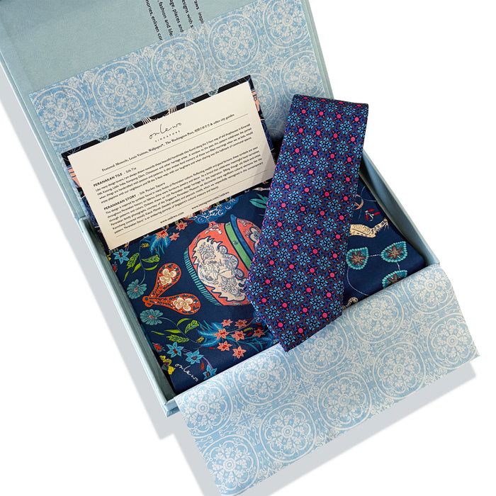 'PERANAKAN TILE & PERANAKAN STORY' Silk Tie & Pocket Square Gift Set