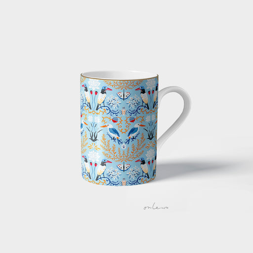 Onlewo 'A City in Nature' fine bone china mug — Collared Kingfisher design with 24k gold rim, celebrating Singapore's urban nature, Singapore-designed gift