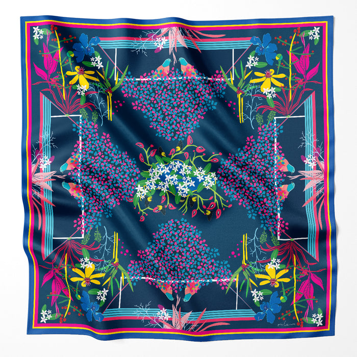 Onlewo 'Dazzling Singapore' 90cm mulberry silk scarf — hand-sketched native Singapore plants inspired by Singapore Pavilion at Expo 2020, Singapore-designed gift