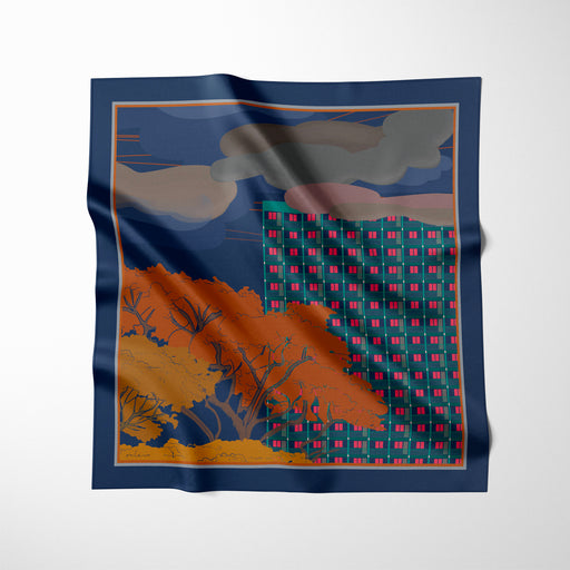 Onlewo 'My Home' 100% silk pocket square — Singapore HDB flats tribute celebrating the nation's heartlands and community spirit since independence