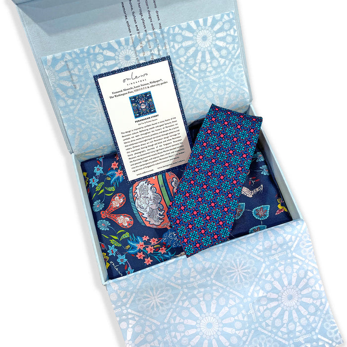 'PERANAKAN TILE & PERANAKAN STORY' Silk Tie & Pocket Square Gift Set