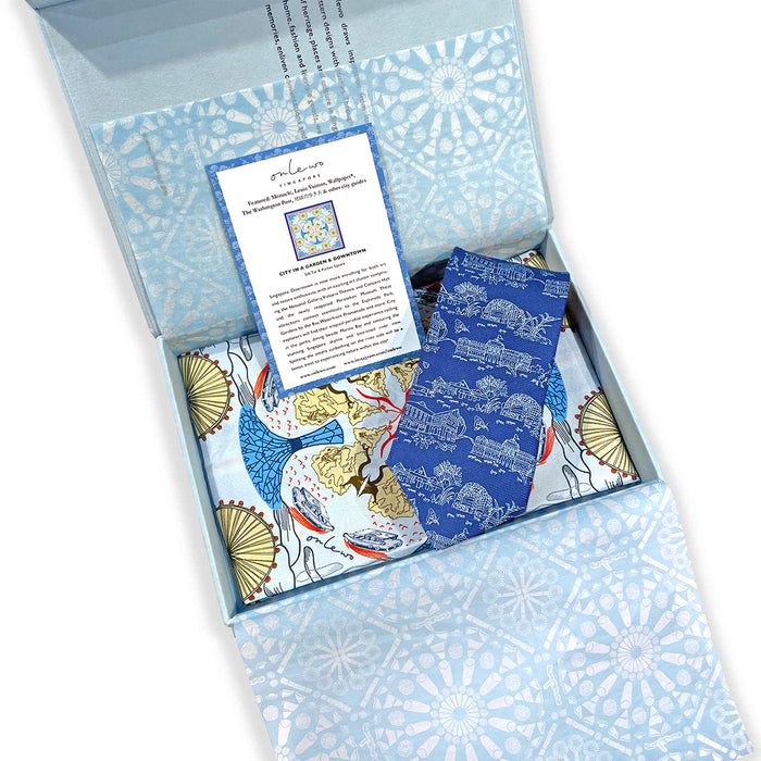 'CITY IN THE GARDEN & DOWNTOWN' Silk Tie & Pocket Square Gift Set