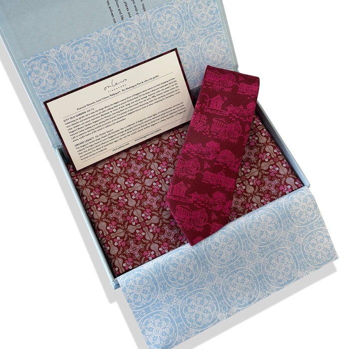 'CITY IN THE GARDEN & ORCHID LEGACY' Silk Tie & Pocket Square Gift Set