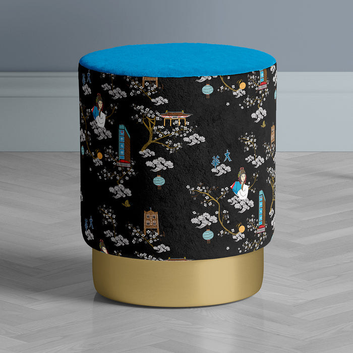 ‘CHINATOWN’ VELVET OTTOMAN WITH BRASS